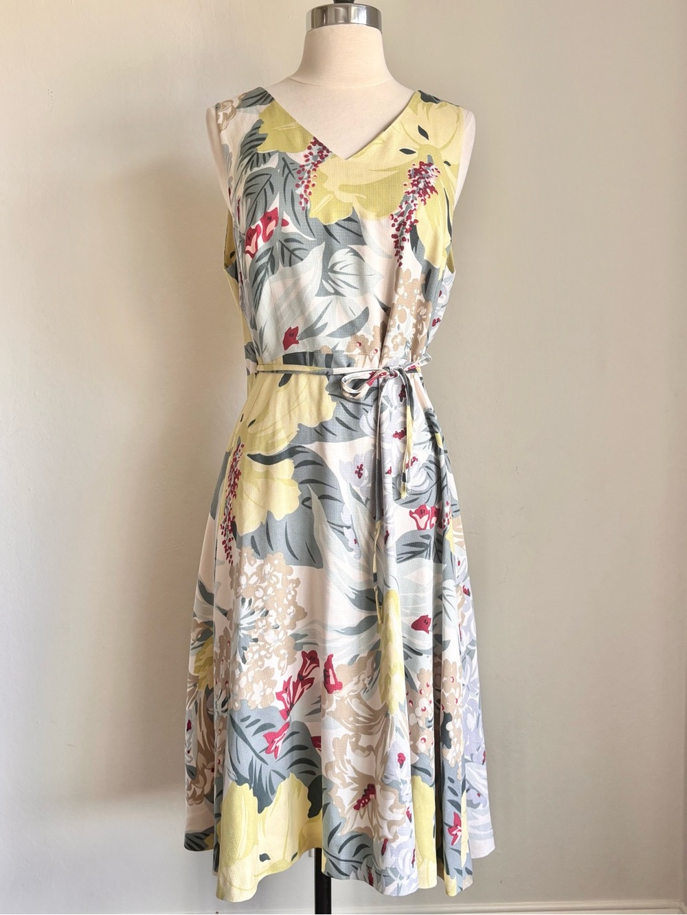 Tommy Bahama Silk Floral Print Sleeveless Vneck Wrap Dress, Blue Yellow Sz 12